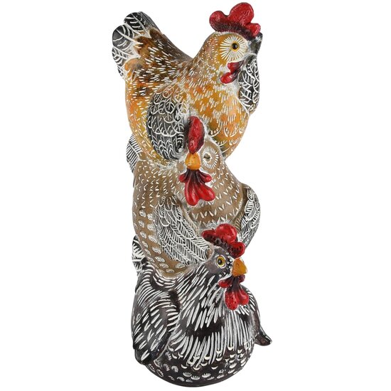 Dekoratief | Stapel 3 kippen, bruin/wit, resina, 12x15x28cm | A230141