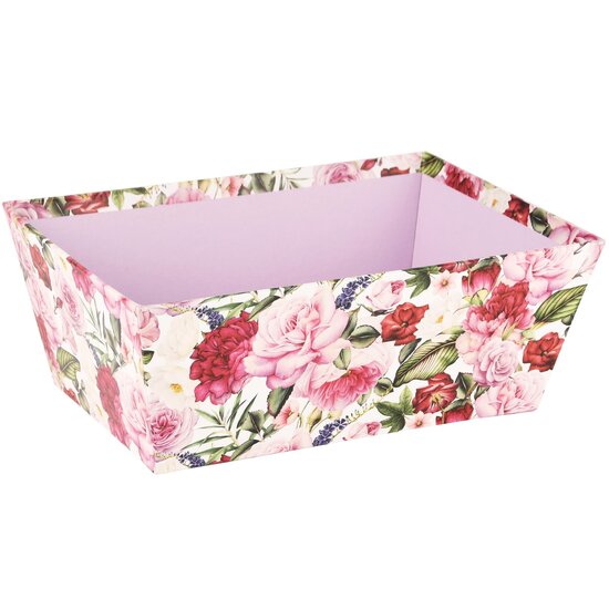 Dekoratief | Bakje &#039;Fresh Flowers&#039;, roze/wit, karton, 26x18x10cm | A230239