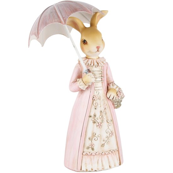Dekoratief | Bunny staand m/paraplu, naturel/roze, resina, 12x8x21cm | A230258