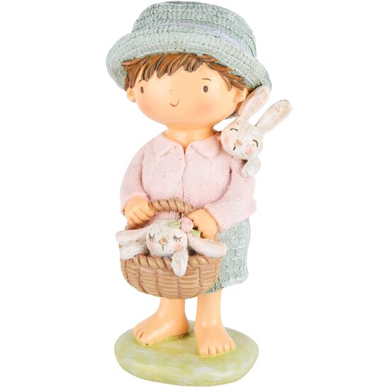 Dekoratief | Deco jongen staand m/bunny&#039;s, resina, 8x9x18cm | A230279