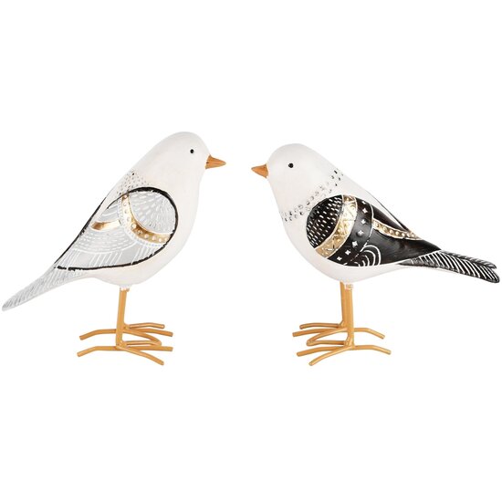 Dekoratief | Deco vogeltje &#039;Hector&#039;, wit/zwart, resina, 13x6x11cm, set van 2 stuks | A230413