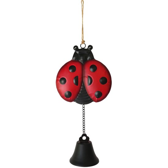 Dekoratief | Hanger bel m/lieveheersbeestje, rood, metaal, 19x10x53cm | A230602