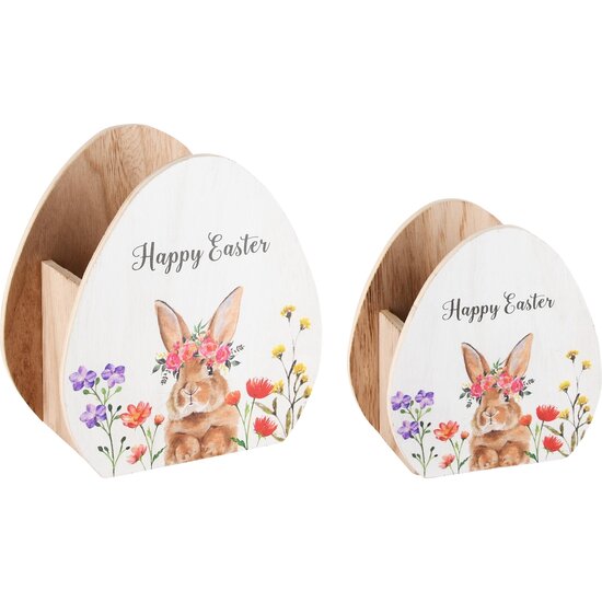 Dekoratief | Set 2 bakjes m/bunny &#039;Happy Easter&#039;, hout, 16x10x18cm | A230643