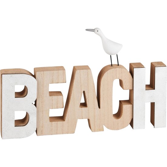 Dekoratief | Deco letters &#039;Beach&#039;, naturel/wit, hout, 25x2x17cm | A230651