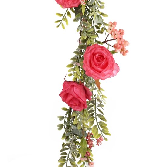Dekoratief | Deco slinger m/bloemen, groen/roze, 180cm | A230720