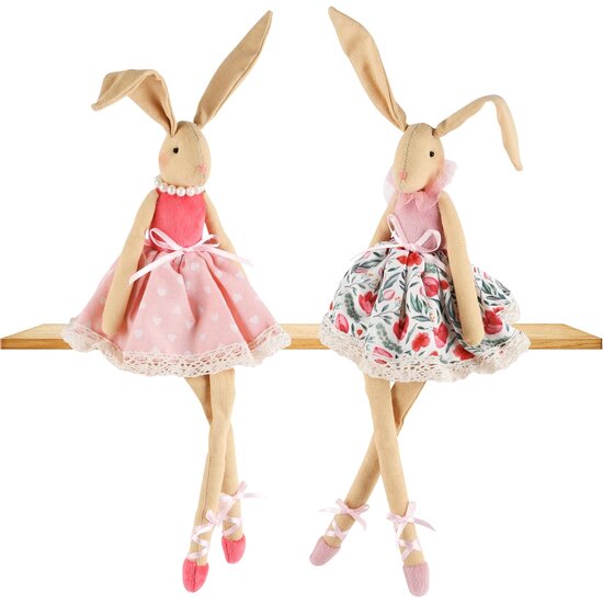 Dekoratief | Bunny zittend m/jurkje, roze, stof, 18x29cm, set van 2 stuks | A230811