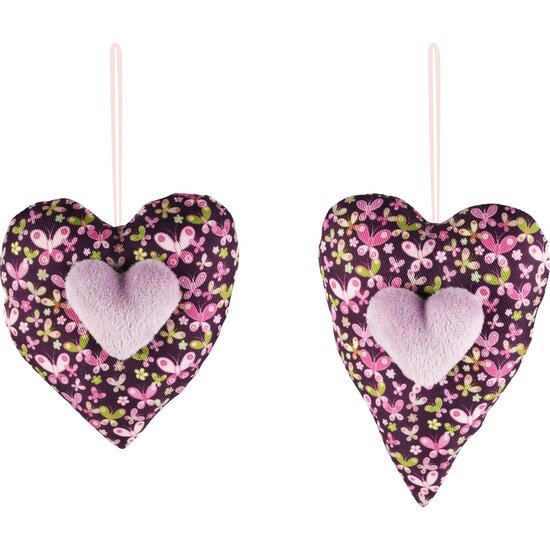 Dekoratief | Hanger hart, roze/paars, stof, 8x11cm, set van 2 stuks | A230815
