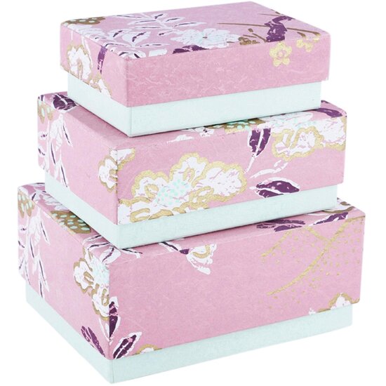Dekoratief | Set 3 dozen RH, &#039;Pink Flower&#039;, papier, 20x15x9cm | A234055