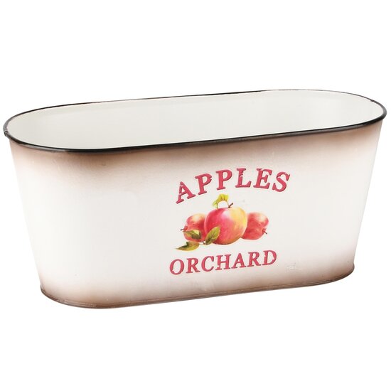 Dekoratief | Bakje ovaal &#039;Apples Orchard&#039;, wit, metaal, 25x13x11cm | A235004