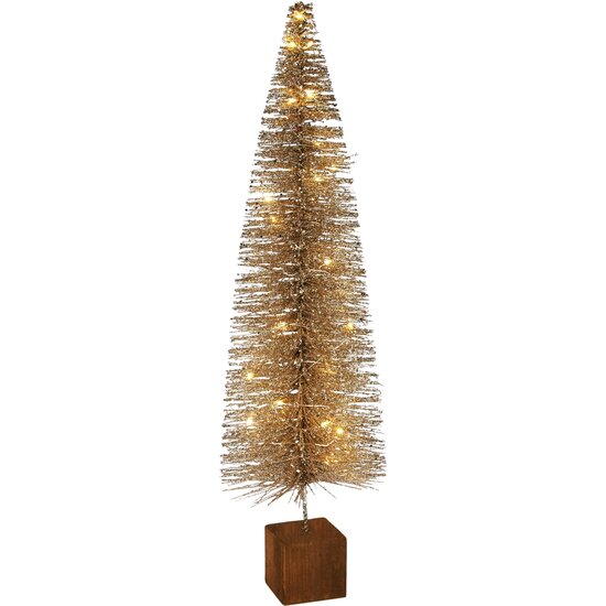 Dekoratief | Deco boom op voet, goud, pvc/hout, LED, 17x17x60cm | A235192