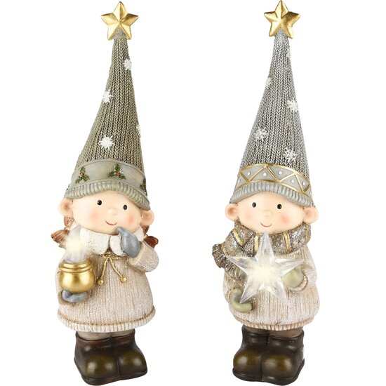 Dekoratief | Winterkindje m/ster/lampje, resina, LED, 8x7x27cm, set van 2 stuks | A235222