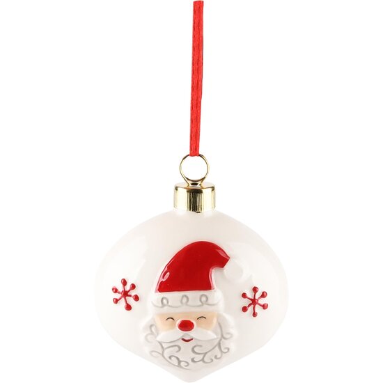 Dekoratief | Hanger bal m/santa, dolomiet, wit/rood, 8x5x8cm | A235246