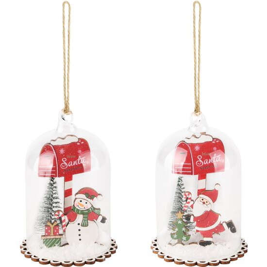 Dekoratief | Hanger globe m/santa/sneeuwman, glas/hout, 7x7x11cm, set van 2 stuks | A235315