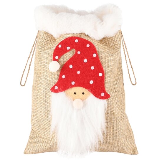 Dekoratief | Jutezak m/santa, wit/rood, jute/stof, 26x2x18cm | A235322