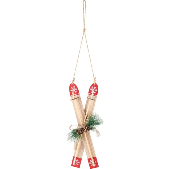 Dekoratief | Hanger ski&#039;s, naturel/rood, hout, 9x5x23cm | A235325