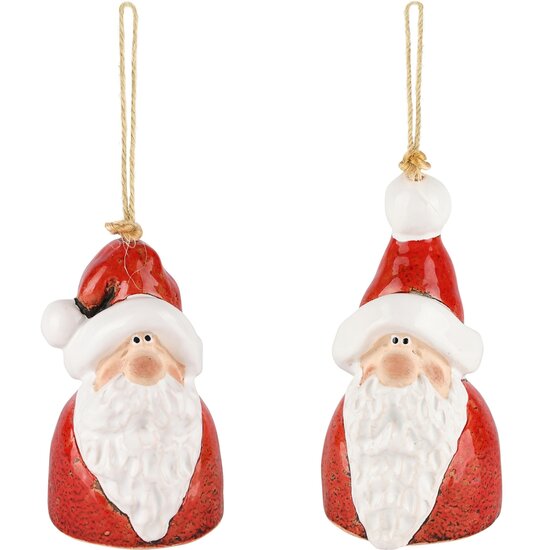 Dekoratief | Hanger bel santa, rood/wit, keramiek, 7x6x12cm, set van 2 stuks | A235361