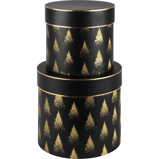 Dekoratief | Set 2 tondozen rond &#039;Gold Glitter Trees&#039;, zwart/goud, 23x23x20cm | A235595