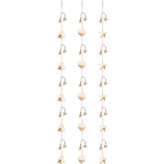 Dekoratief | Slinger m/bomen/harten/sterren, goud, metaal, 115x1x6cm, set van 3 stuks | A235648