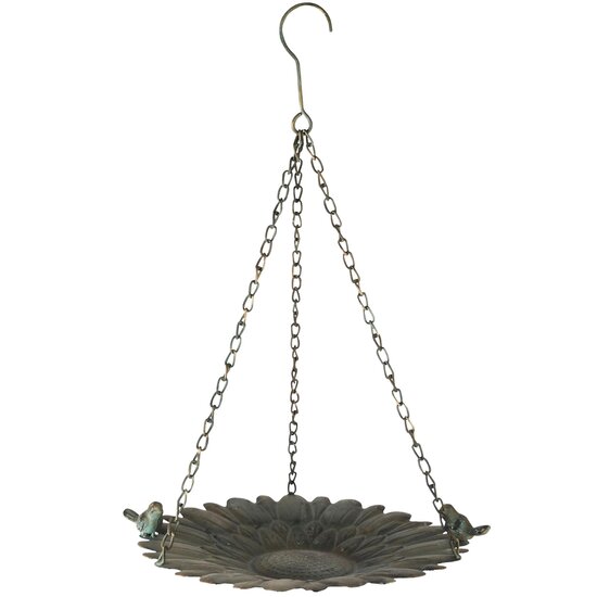 Dekoratief | Hanger vogelvoederschaal, groen/roest, metaal, 30x30x48cm | A235752