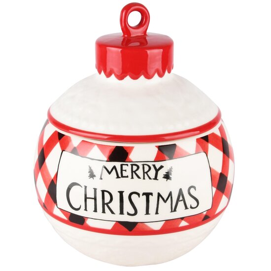 Dekoratief | Bewaarpot kerstbal &#039;Merry Christmas&#039;, wit/rood, keramiek, 16x16x20cm | A235852