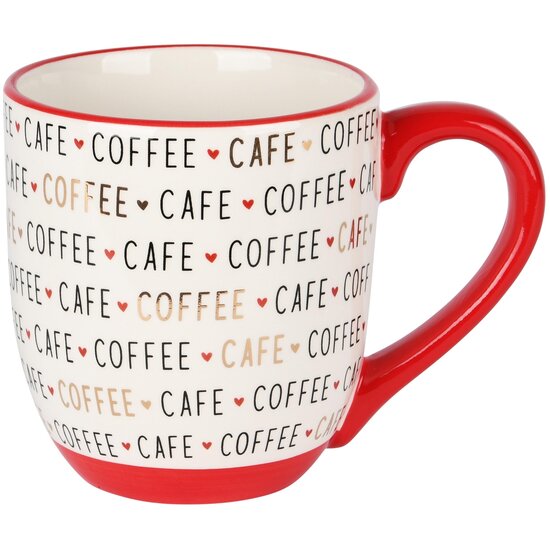 Dekoratief | Mok &#039;Cafe/Coffee&#039;, wit/rood, keramiek, 10x10x12cm | A235853