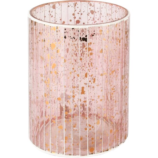 Dekoratief | Theelichthouder roze/goud, glas, 10x10x14cm | A238016