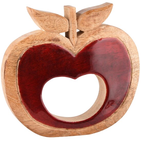 Dekoratief | Deco appel, rood/naturel, hout/email, 18x3x20cm | A238042