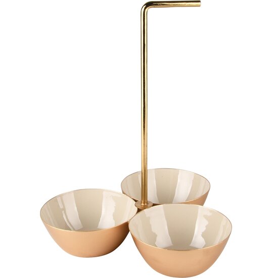 Dekoratief | Trio bowl m/handvat, goud/beige, metaal/email, 20x20x27cm | A238073