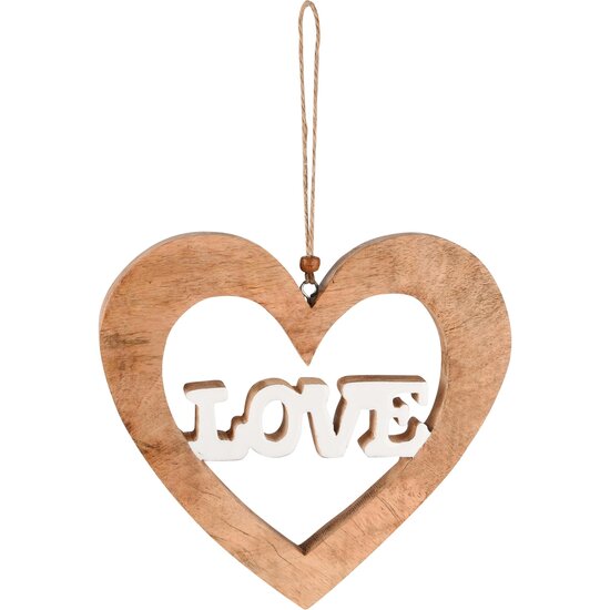 Dekoratief | Hanger hart &#039;Love&#039;, naturel/wit, hout, 19x19x2cm | A238103