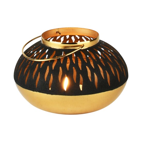 Dekoratief | Lantaarn &#039;Subtle Flame&#039;, zwart/goud, metaal, 7x13x9cm | A238204