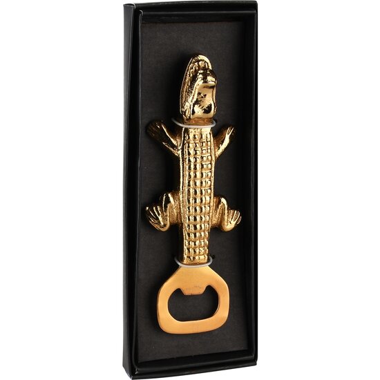 Dekoratief | Flesopener krokodil in giftbox, goud, aluminium, 15x5x3cm | A238264