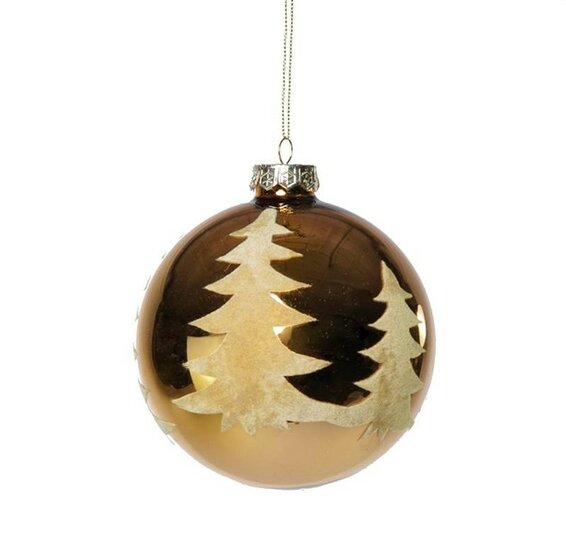 Dekoratief | Hanger kerstbal m/bomen, goud, glas, 8x8x8cm | A239046