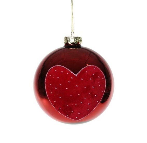 Dekoratief | Hanger kerstbal m/hart, rood, glas, 8x8x8cm | A239054