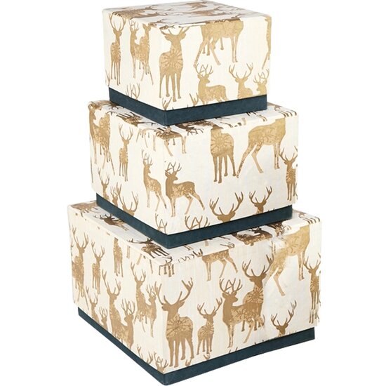 Dekoratief | Set 3 dozen &#039;Golden Deer&#039;, VK, goud/wit, karton, 16x16x13cm | A239076