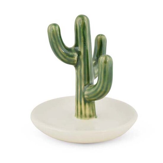 Dekoratief | Ringhouder cactus, keramiek, groen/wit, 9x9x10cm | A185012