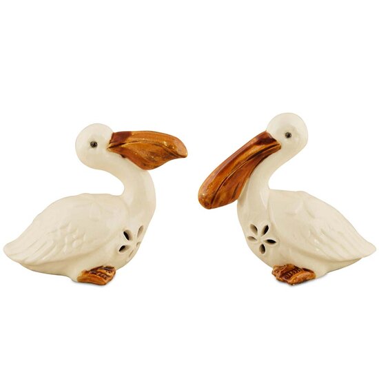 Dekoratief | Deco pelikaan, wit, porselein, 12x6x12cm, set van 2 stuks | A190145