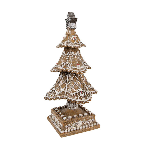 Clayre &amp; Eef | Kerstdecoratie Beeld Kerstboom Bruin, Wit &oslash; 18x32 cm | 6PR4978