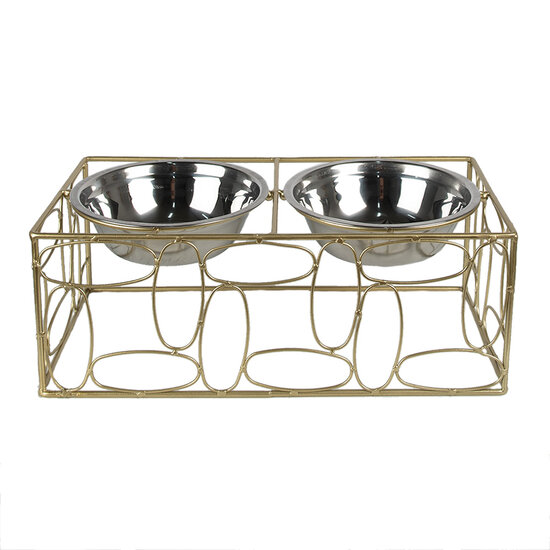 Clayre & Eef | Voerbak Hond Kat Goudkleurig 38x20x13 cm / 2x500 ml | 6Y5429