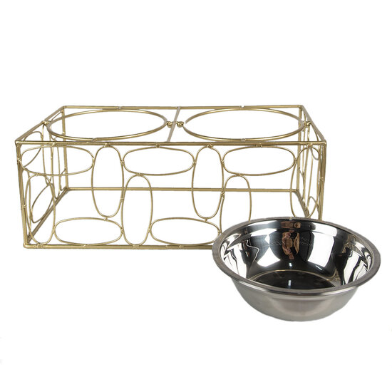 Clayre & Eef | Voerbak Hond Kat Goudkleurig 38x20x13 cm / 2x500 ml | 6Y5429