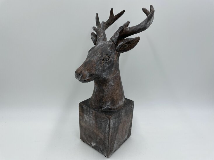 Decoratiebeeld Hert Isaac op sokkel bruin zwart steen maat L 32 x 16 cm | 790285 | Countryfield | Stoer &amp; Sober Woonstijl