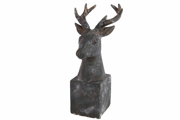 Decoratiebeeld Hert Isaac op sokkel bruin zwart steen maat L 32 x 16 cm | 790285 | Countryfield | Stoer &amp; Sober Woonstijl