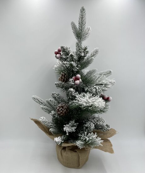 Kunst Kerstboom met sneeuw dennenappel groen wit jute  63 cm | LC5282-02-12 | Home Sweet Home | Stoer &amp; Sober Woonstijl