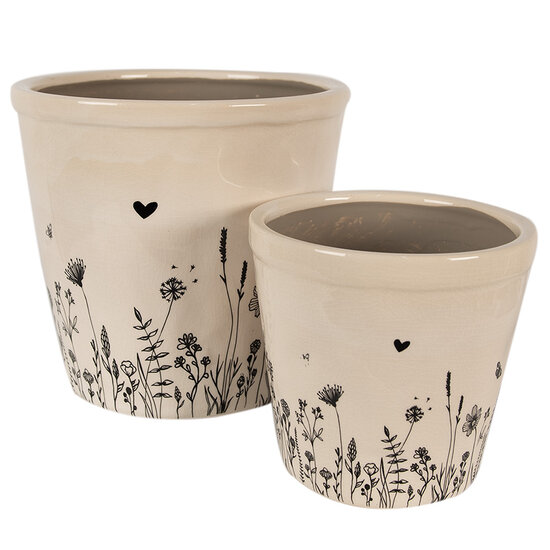 Clayre &amp; Eef | Bloempot Binnen Beige, Zwart &oslash; 15x14 cm | 6CEFAF0001M