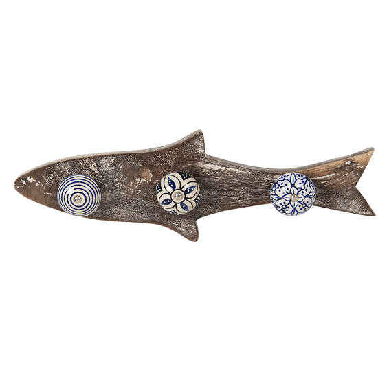 Clayre & Eef | Wandkapstok 3 haken Vis Blauw 33x5x10 cm | 6H1849