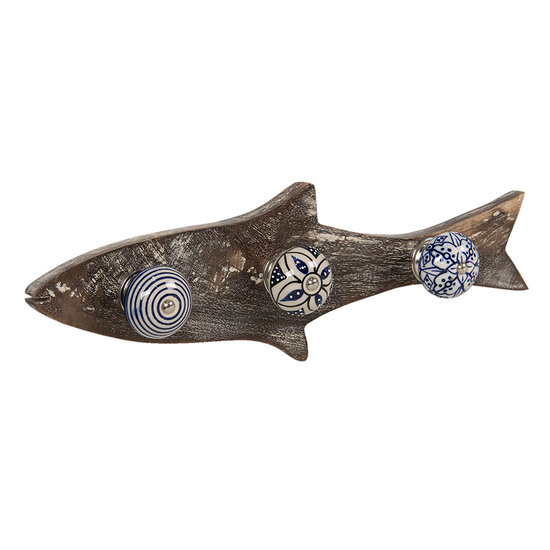 Clayre & Eef | Wandkapstok 3 haken Vis Blauw 33x5x10 cm | 6H1849