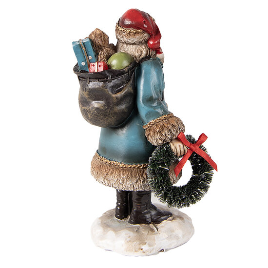 Clayre &amp; Eef | Kerstdecoratie Beeld Kerstman Blauw 8x7x15 cm | 6PR3968