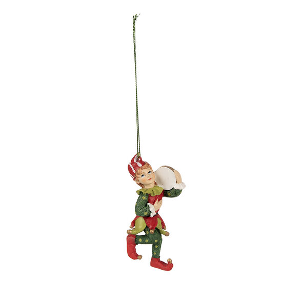 Clayre &amp; Eef | Decoratie hanger elf Rood Groen 5x4x11 cm | 6PR3980