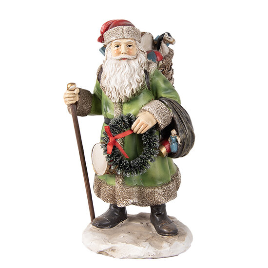 Clayre &amp; Eef | Kerstdecoratie Beeld Kerstman Groen 12x10x20 cm | 6PR3966