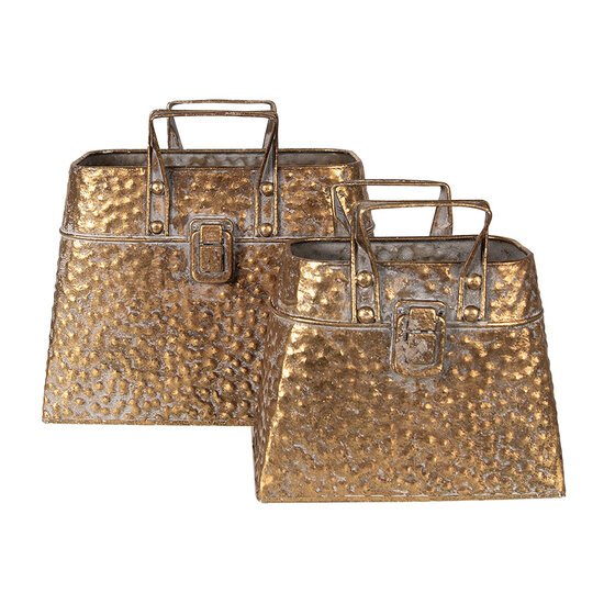 Clayre & Eef | Bloempotten Binnen Set van 2 Goudkleurig 27x13x21/24 / 21x11x16/19 cm | 6Y5462