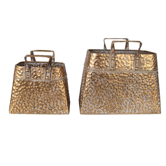 Clayre & Eef | Bloempotten Binnen Set van 2 Goudkleurig 27x13x21/24 / 21x11x16/19 cm | 6Y5462